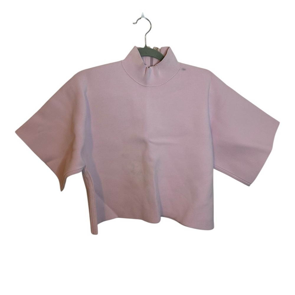 Herve Leger Paris Baby Pink Turtleneck Cropped Top
